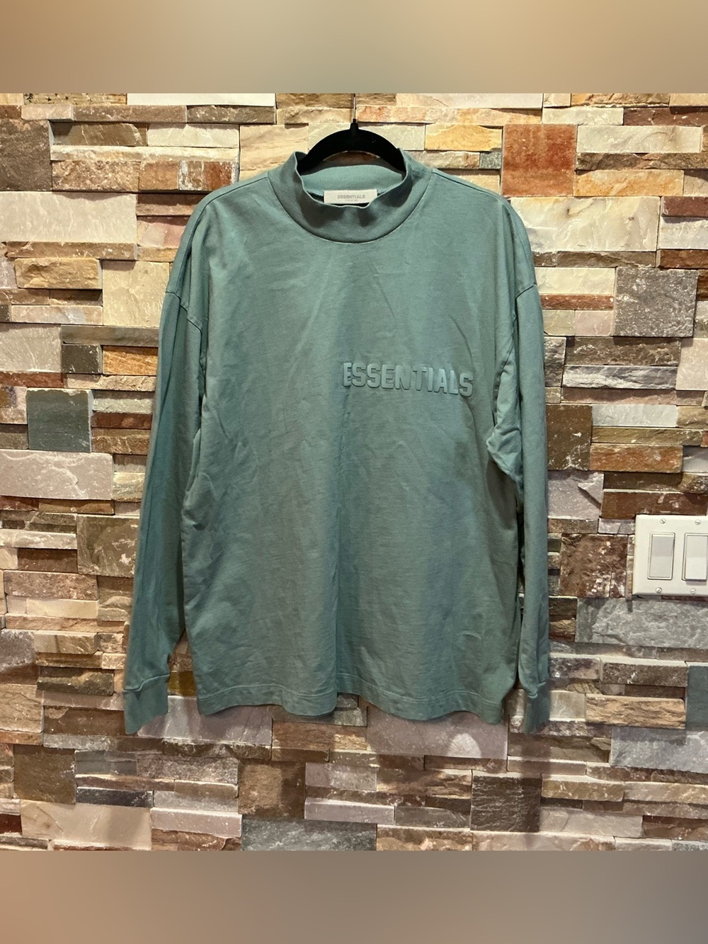 ESSENTIALS Fear of God  Men’s Long Sleeve Mock Neck Shirt - Sage Green